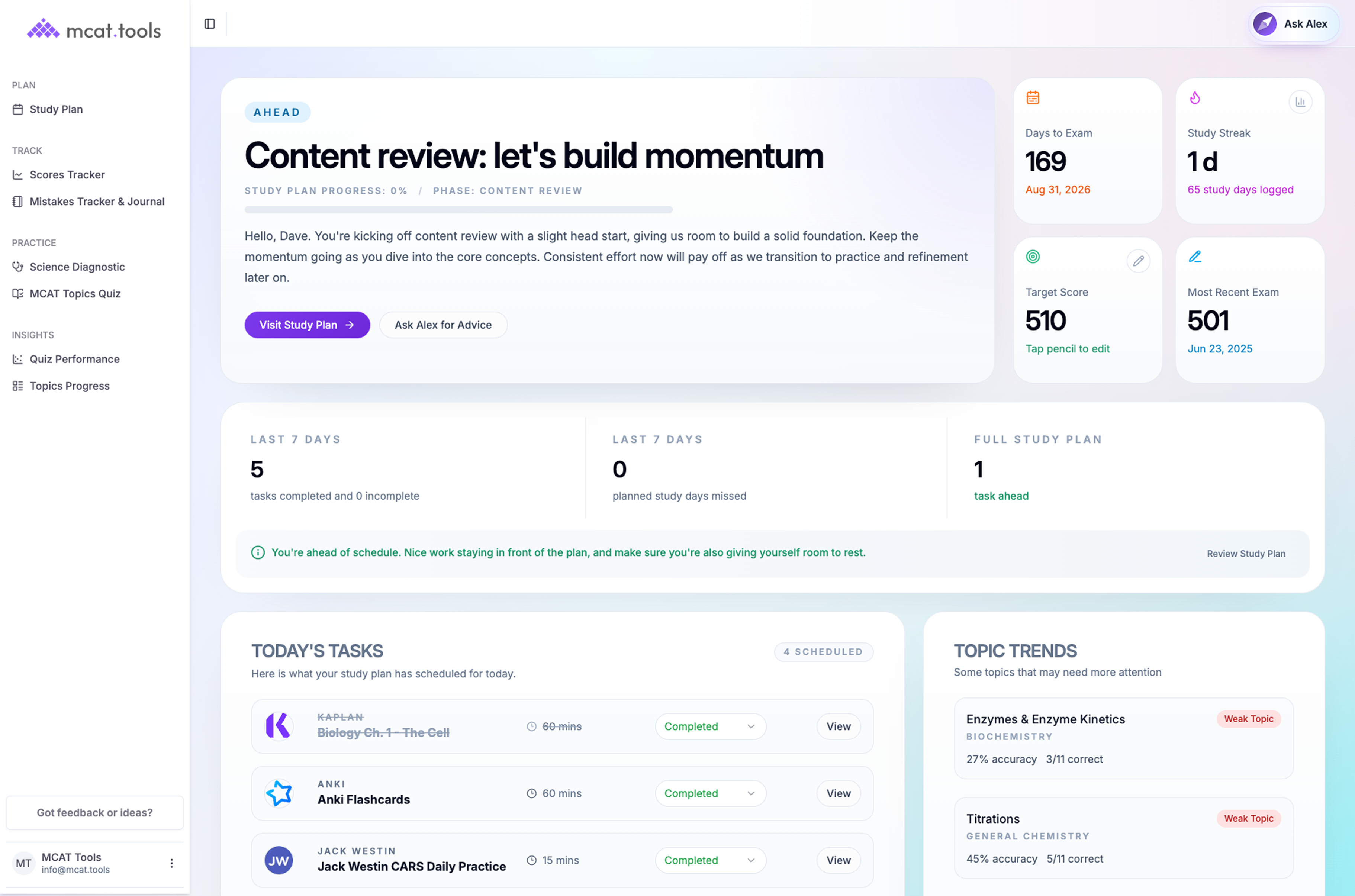 MCAT.tools dashboard preview